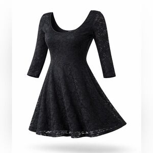 Chic Black  Lace  Scoop Neck  Party  Dress Medium